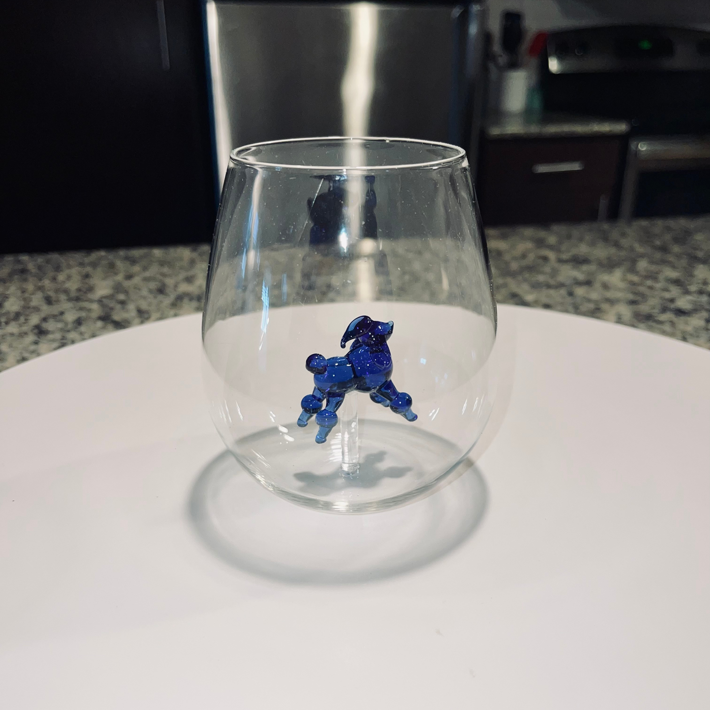 Blue Poodle Stemless Wine Glass