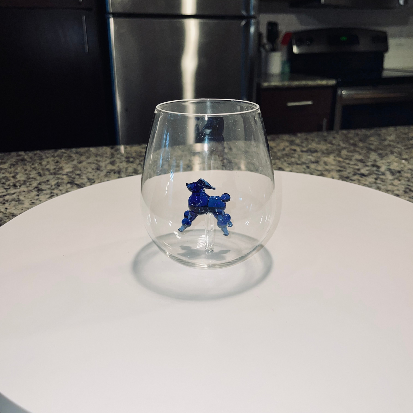 Blue Poodle Stemless Wine Glass