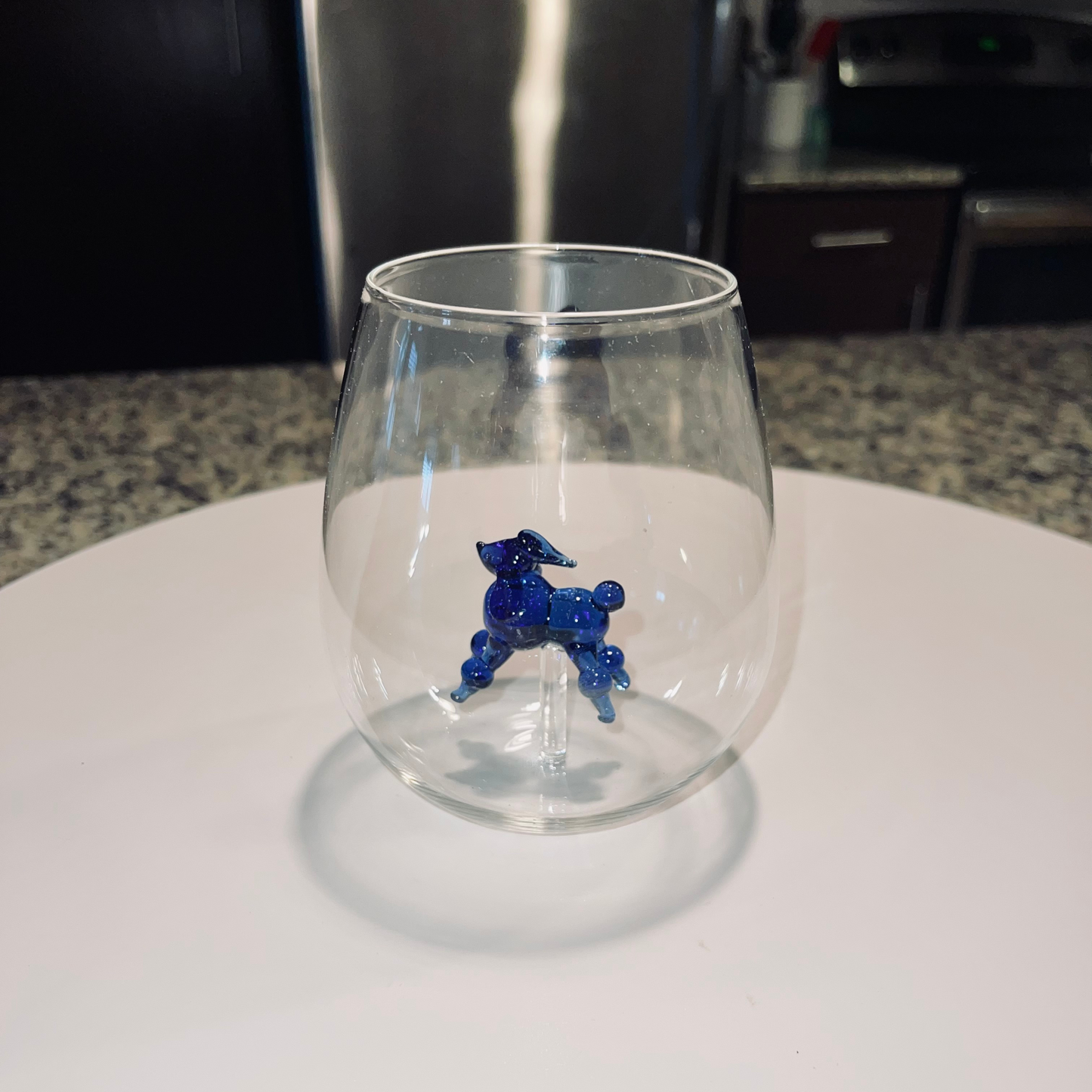 Blue Poodle Stemless Wine Glass