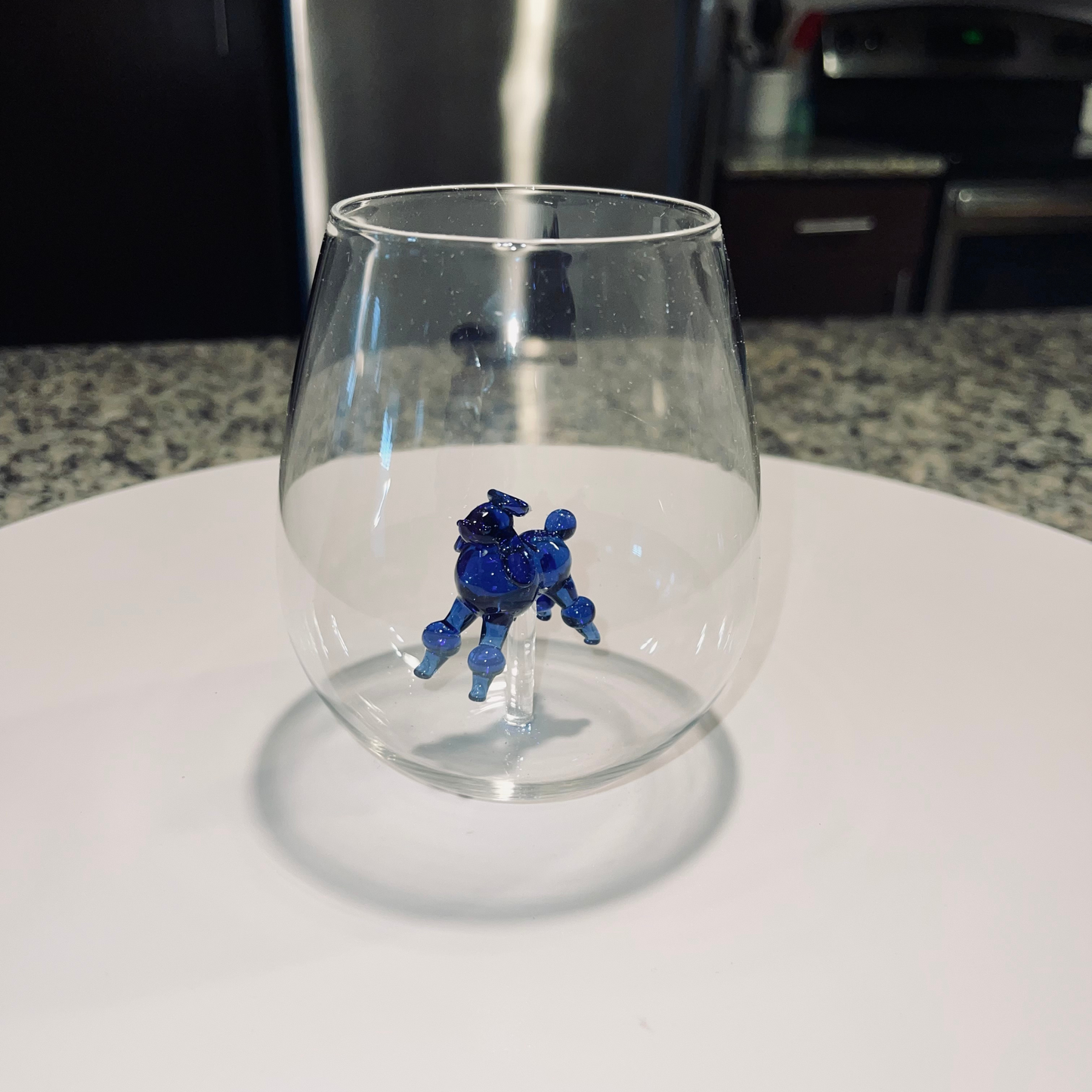 Blue Poodle Stemless Wine Glass