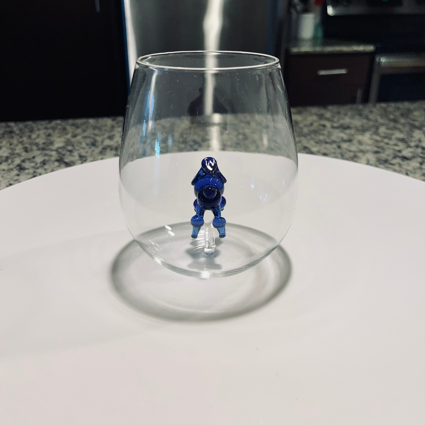 Blue Poodle Stemless Wine Glass